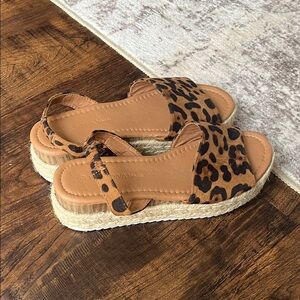 Wild Diva Leopard Print Platform Espadrille Sandals - Tan/Black
